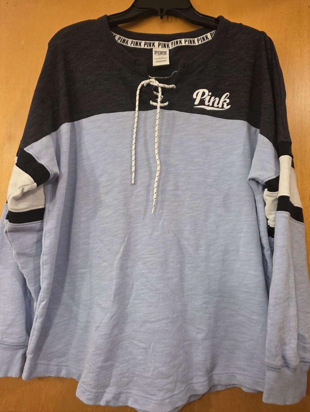 VS PINK Long-sleeve Tee - Grey & Blue Colorblock - Size L
